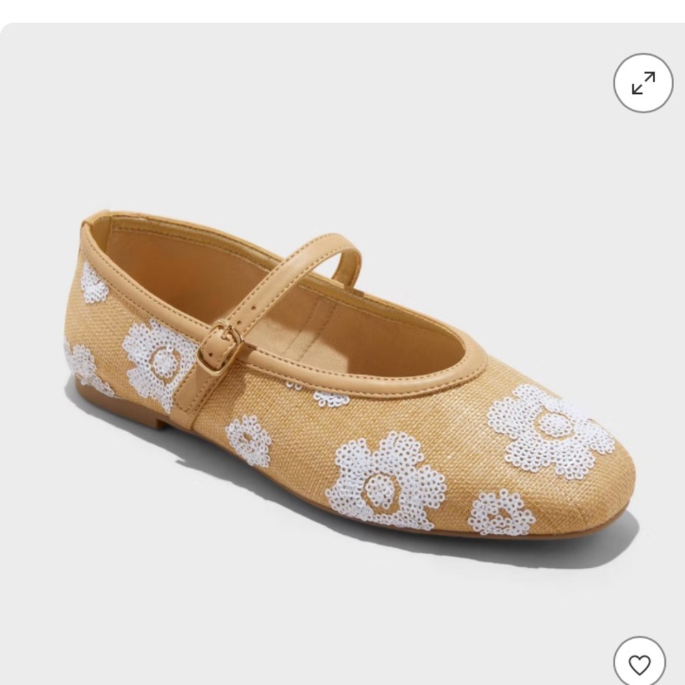 A New Day Carmel rattan sequin MaryJane  Floral Flats size 6